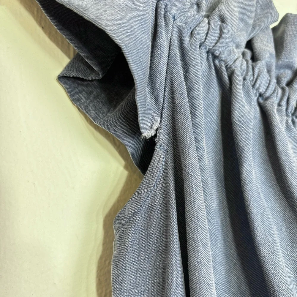 ULLA JOHNSON Olivia Off-the-Shoulder Tiered Ruffle Chambray Denim Linen Dress 2 - Picture 10 of 16
